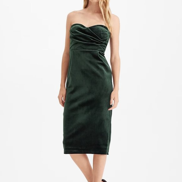 NWT Express Velvet Strapless Dress, Green , XS - Picture 2 of 10